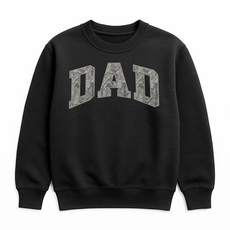 Camo Dad Sweatshirt | Woodland Camo Block Letter Print | Soft Cotton Tee | Father's Day Gift for New Dad, Matching Parent Shirts