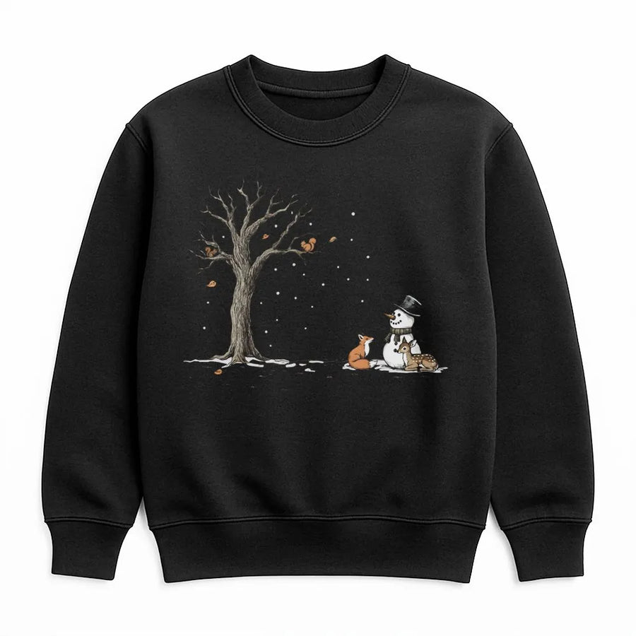 Winter Forest Animals Sweatshirt | Cute Snowman and Woodland Critters Graphic | Premium Cotton Blend | Cozy Christmas Holiday Gift for Nature Lovers