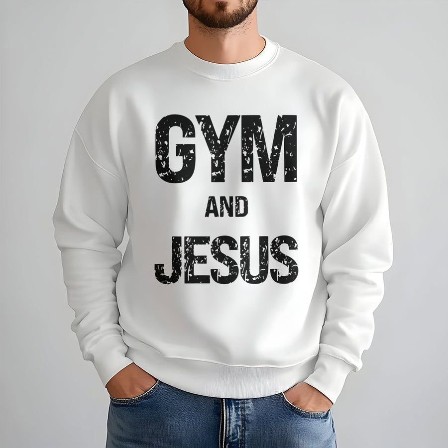 Gym And Jesus Sweatshirt | Distressed Faith Pump Cover | Premium Cotton Blend Unisex Pullover | Christian Fitness Gift for Men and Women