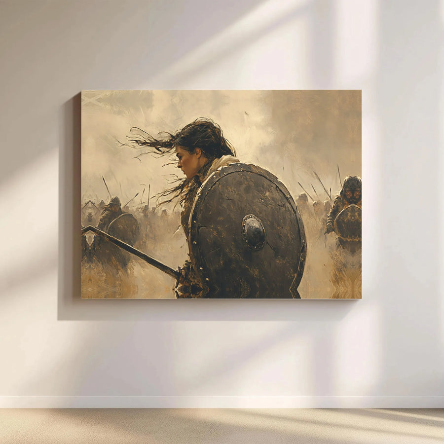 Viking Shieldmaiden Canvas Wall Art | Warrior Woman Battlefield Scene | Premium 1.25-inch Gallery Wrap | Historical Fantasy Decor for Home Office