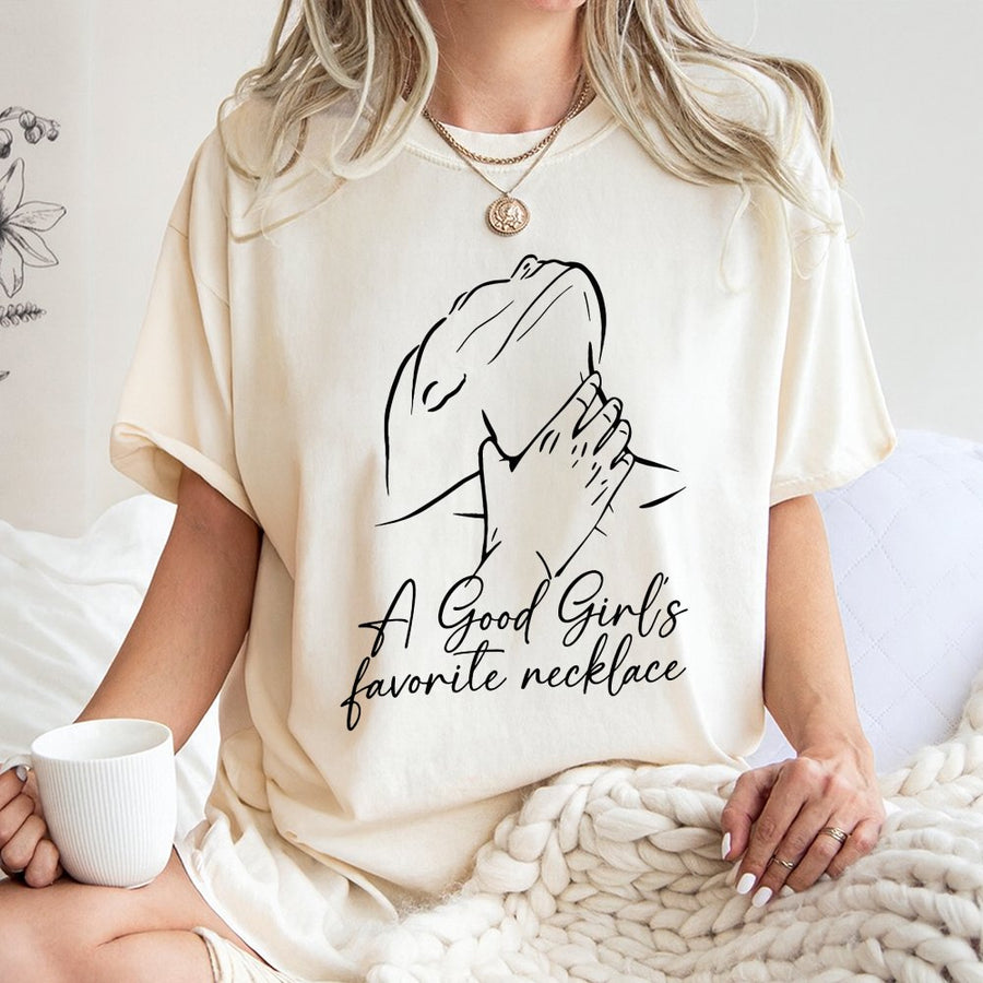 A Good Girl's Favorite Necklace T-Shirt | Minimalist Line Art Aesthetic Graphic | 100% Soft Cotton Premium Tee | Sassy Trendy Gift For Her