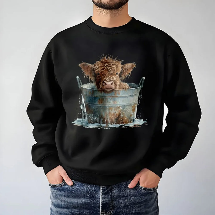 Highland Cow Sweatshirt | Cute Farm Animal Watercolor Graphic | Premium Soft Cotton Blend | Gift for Cow Lover and Farmer