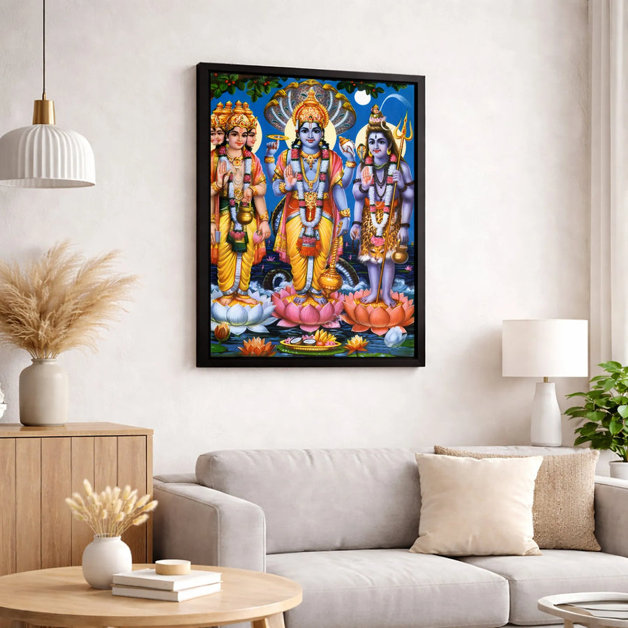 Hindu Trimurti Canvas Print | Brahma Vishnu Shiva Spiritual Wall Art | Premium Gallery-Wrapped Decor | Sacred Vedic Gift for Home Sanctuary