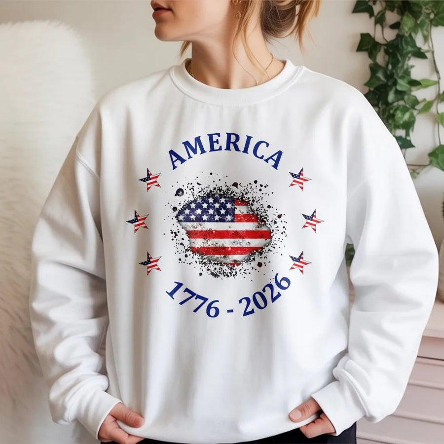 America 250th Anniversary Sweatshirt | Distressed USA Flag 1776-2026 Design | Premium Comfort Colors Cotton | Patriotic 4th of July Gift for Men & Women