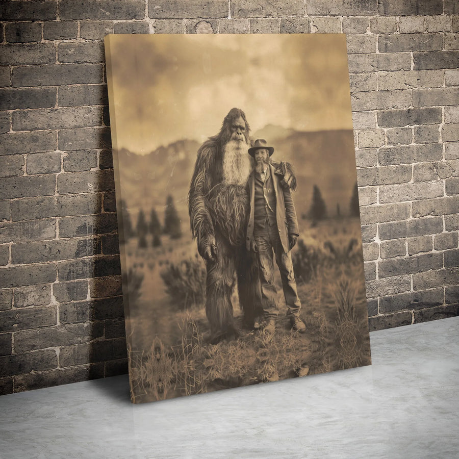 Bigfoot Wall Art | Vintage Sepia Portrait Canvas Print | 1.25-Inch Gallery Wrap Decor | Sasquatch Gift for Cryptid Lovers