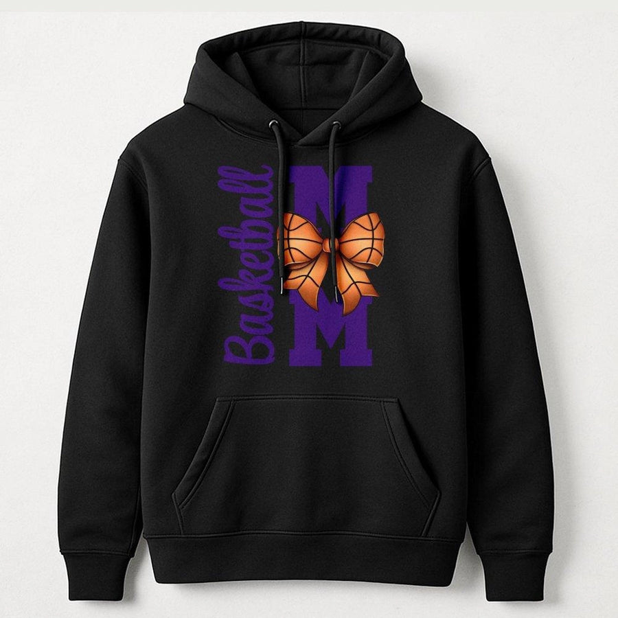 Basketball Mom Hoodie | Purple Team Bow Graphic | Premium Cotton Blend | Game Day Gift for Proud Basketball Mama