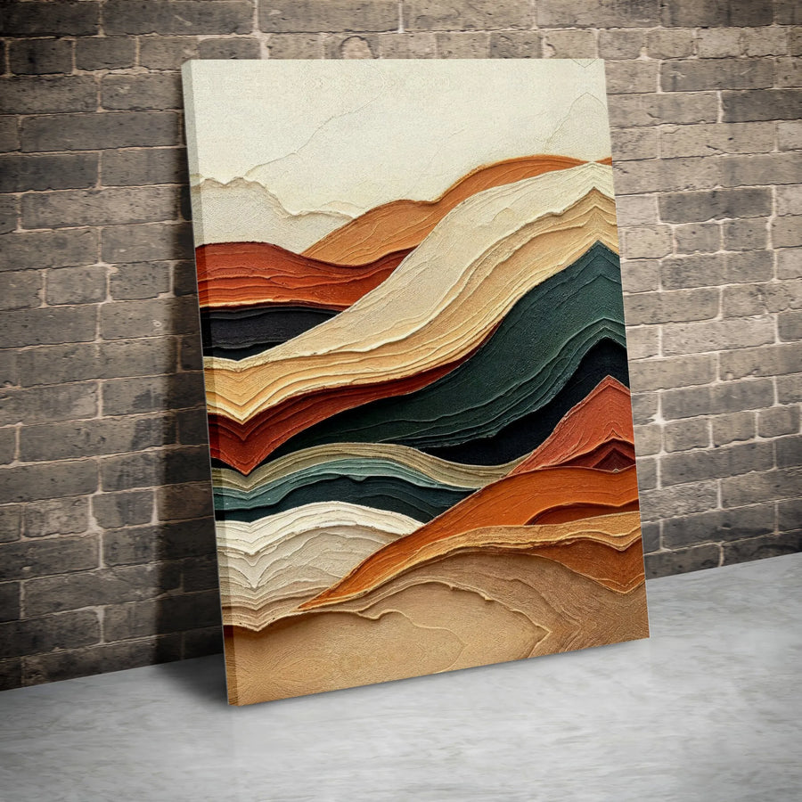 Abstract Mountain Canvas Wall Art | Textured Earth Tone Landscape Print | 1.25" Gallery Thick Frame | Modern Minimalist Home Office Decor