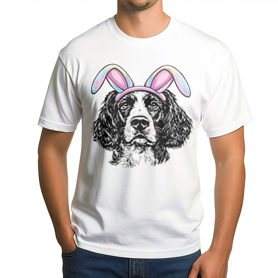 Springer Spaniel Easter T-Shirt | Funny Dog With Bunny Ears | Premium Soft Cotton Tee | Cute Animal Spring Holiday Gift For Dog Lovers