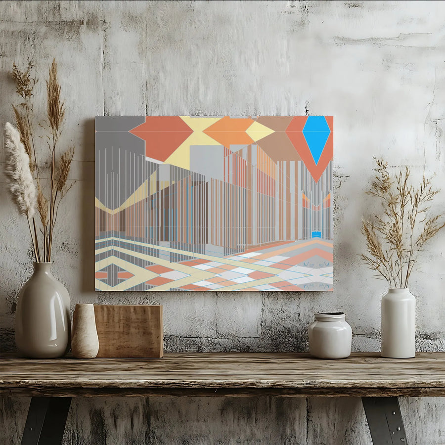 Modern Abstract Architectural Canvas Wall Art | Geometric Cityscape Print | 1.25 Inch Gallery Wrap | Premium Home Decor for Living Room