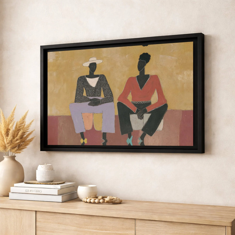 African American Wall Art | Modernist Seated Figures Painting | Gallery-Wrapped Canvas Print | Black Art Decor for Living Room or Office