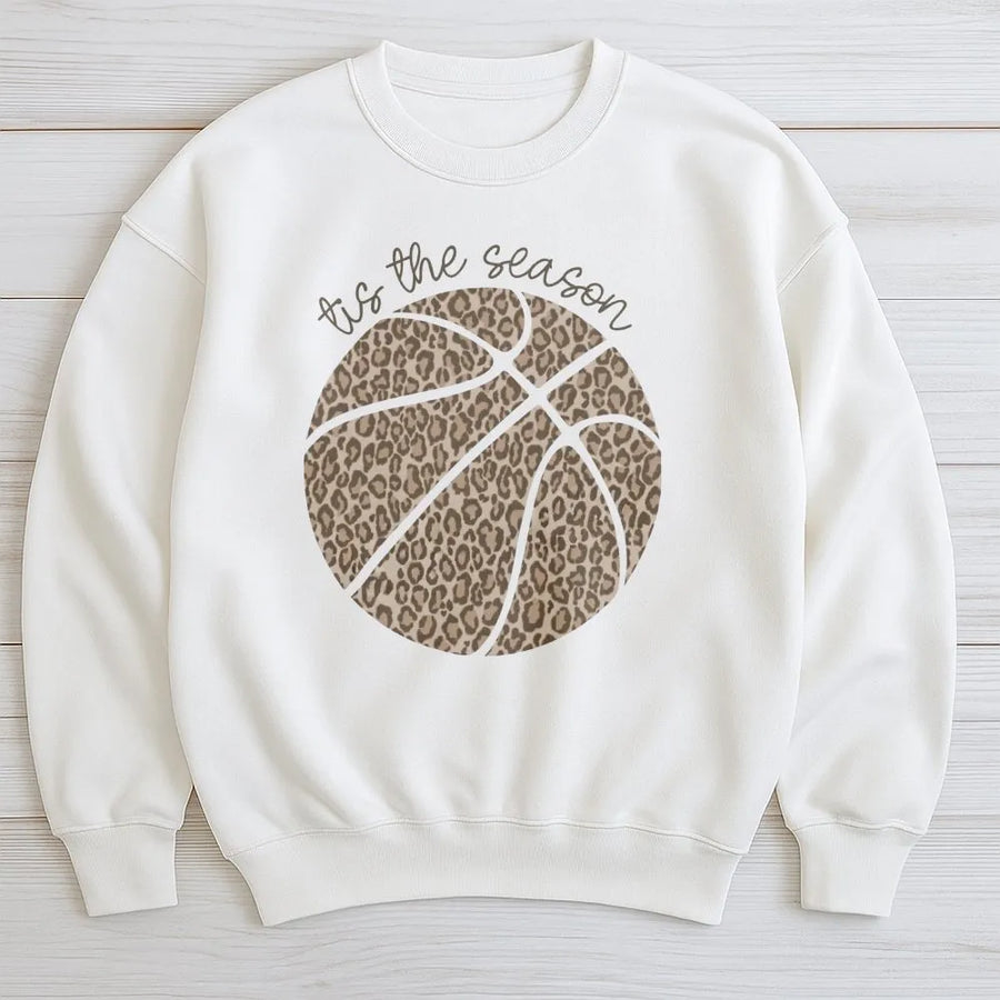 Leopard Basketball Sweatshirt | Tis The Season Graphic Print | Premium Cotton Blend Crewneck | Basketball Mom Game Day Gift
