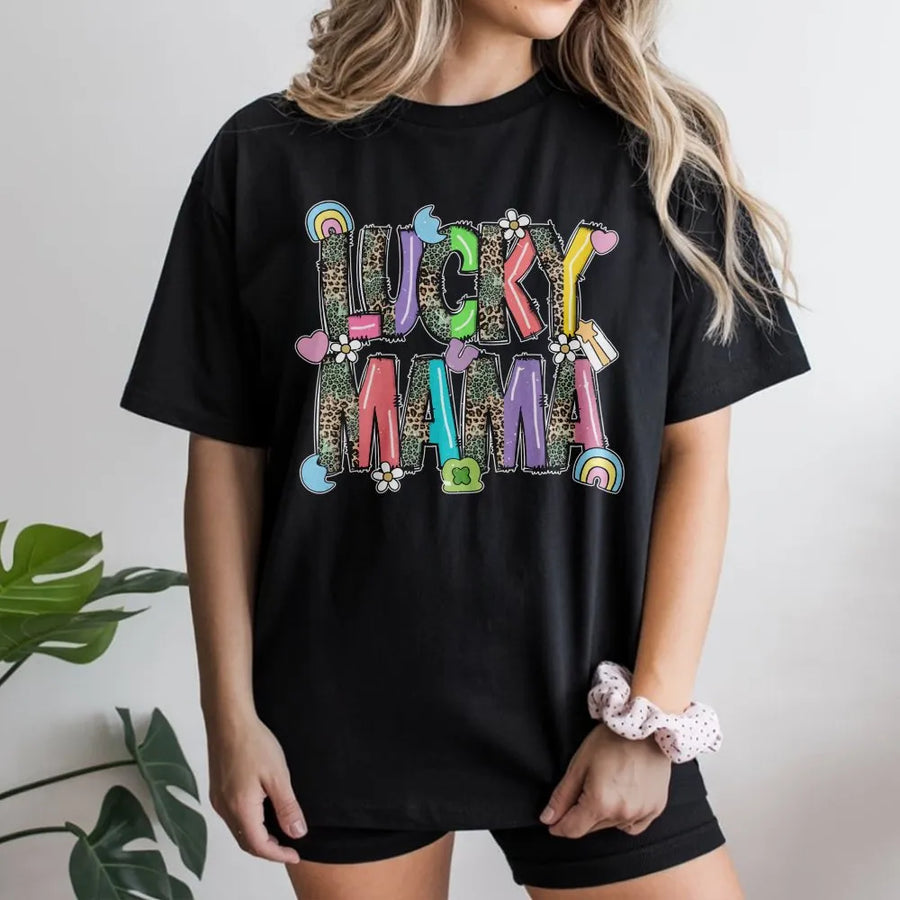 Lucky Mama St. Patrick's Day T-Shirt | Leopard Print Retro Graphic Design | Premium Cotton Comfort | Trendy Gift For Mom & Mother's Day 2026