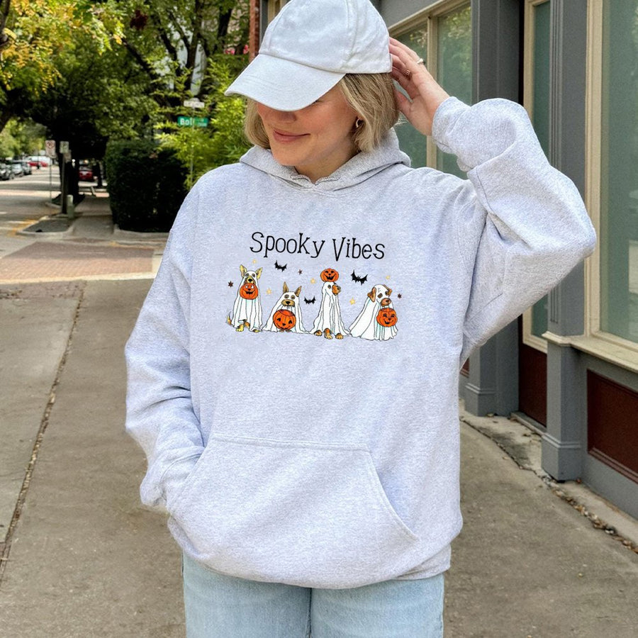 Ghost Dog Halloween Hoodie | Spooky Vibes Graphic Sweatshirt | Cotton Blend Premium Pullover | Funny Pet Lover Gift For Women Men