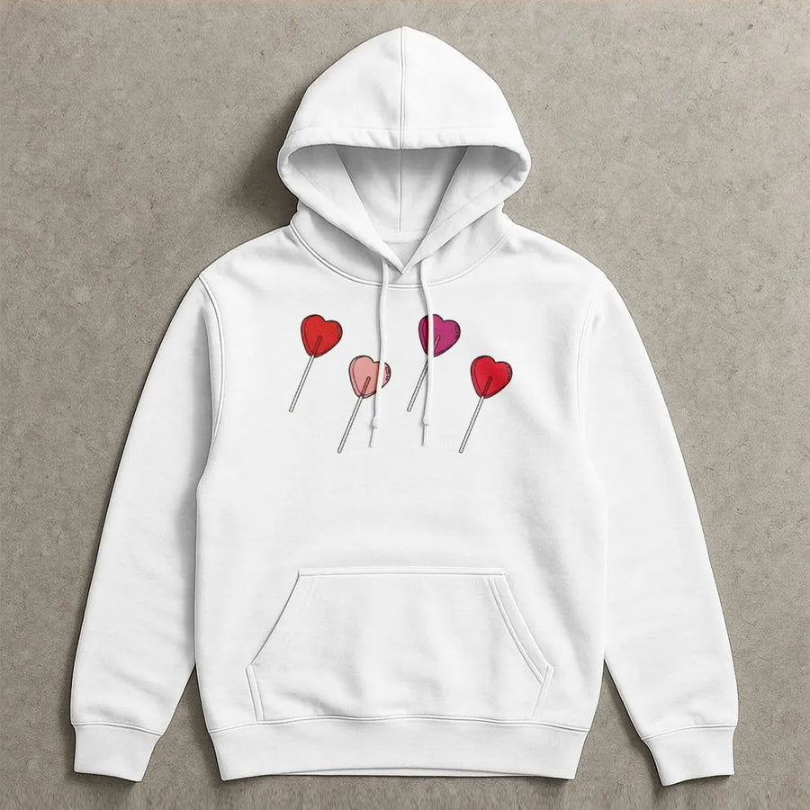 Heart Lollipop Hoodie | Cute Valentine Graphic Print | Premium Cotton-Poly Blend | Cozy Gift for Her or Him