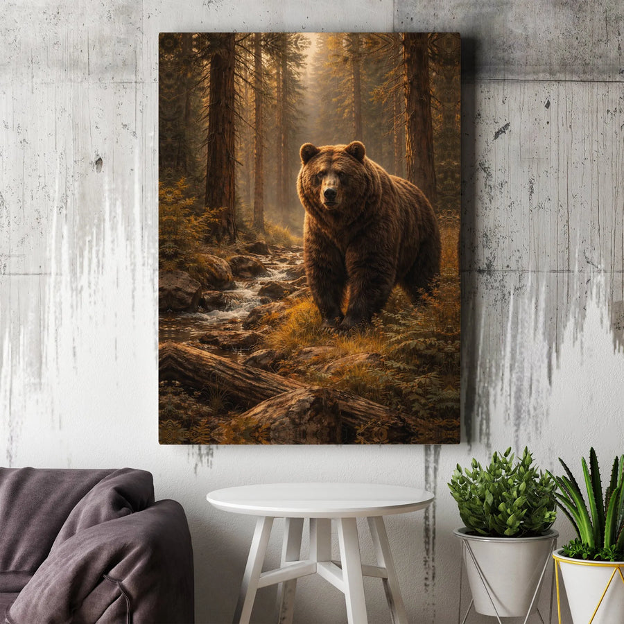 Grizzly Bear Canvas Wall Art | Majestic Forest Wildlife Print | Premium Fade-Resistant Gallery Wrap | Rustic Nature Decor for Home or Cabin