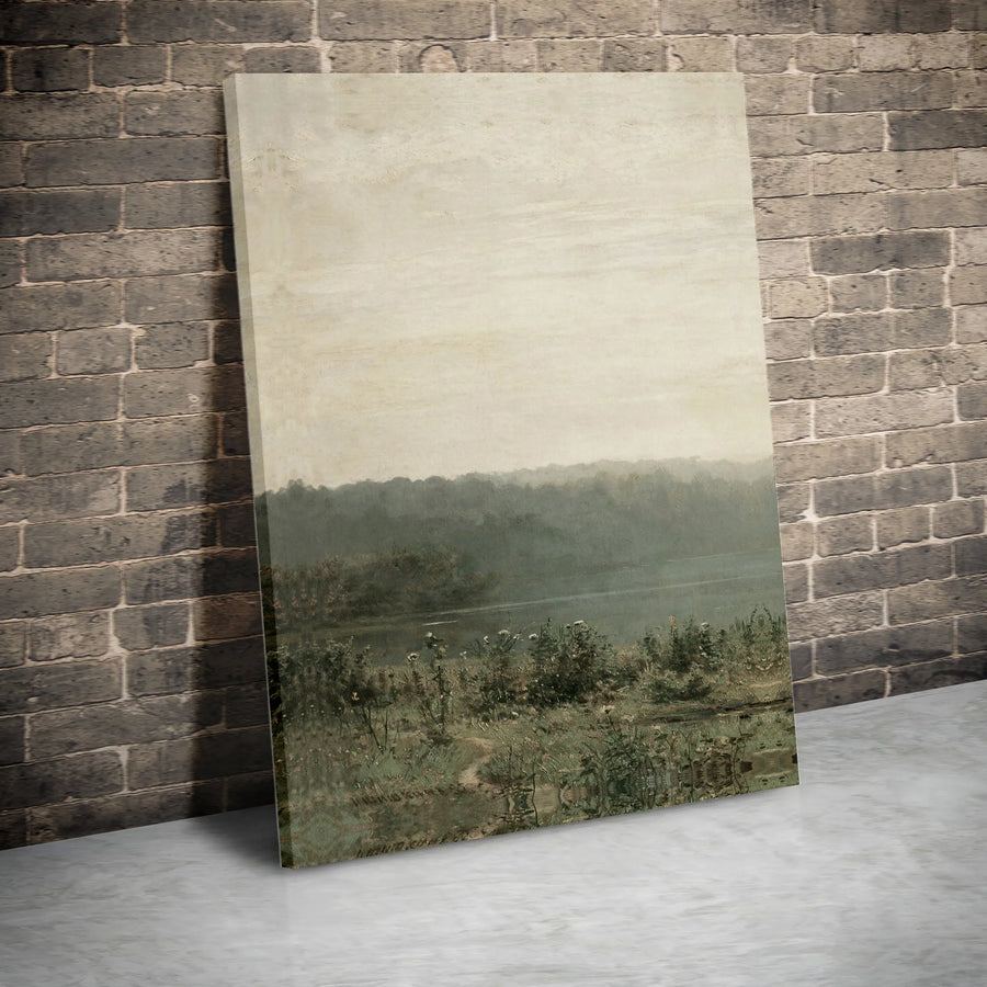 Vintage Landscape Canvas Wall Art | Moody Tonalist River Scene | Premium Gallery Wrapped Print | Dark Academia Decor Gift
