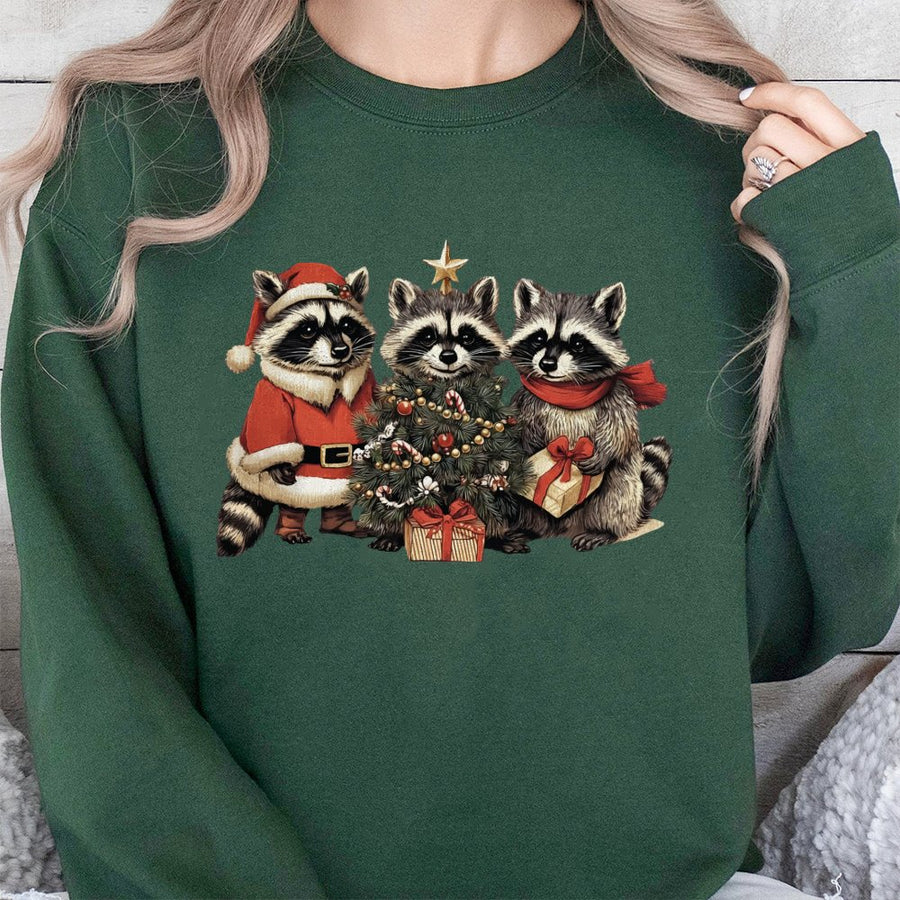 Cute Raccoon Christmas Sweatshirt | Festive Woodland Animal Graphic | Premium Cotton-Poly Blend | Cozy Holiday Gift for Animal Lovers