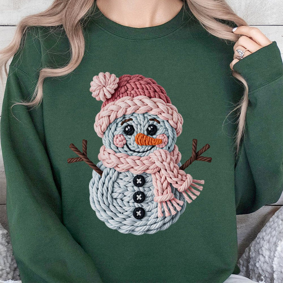 Christmas Snowman Sweatshirt | Faux Crochet Yarn Aesthetic | Premium Cotton Blend | Cozy Holiday Gift for Women and Men