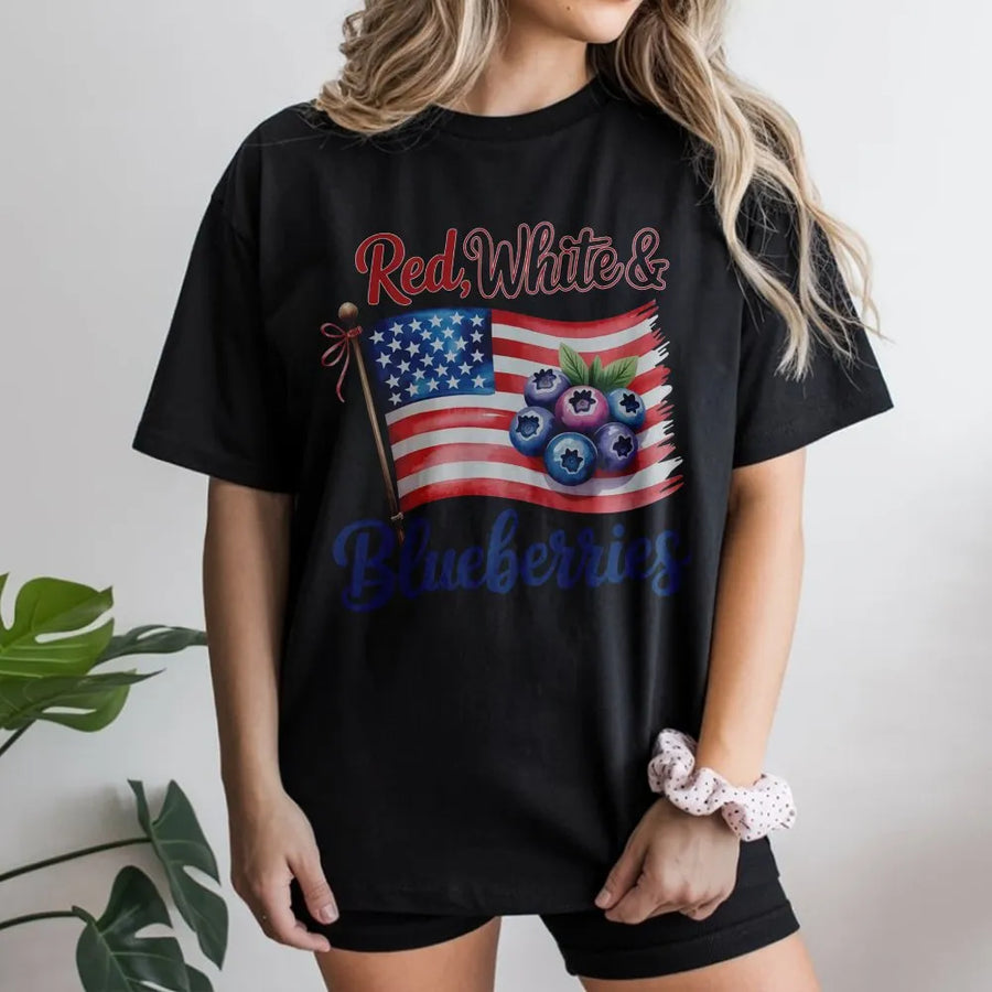 Red White and Blueberries T-Shirt | Patriotic American Flag Fruit Design | Premium Soft Cotton Tee | Fourth of July Summer Party Gift for Adults