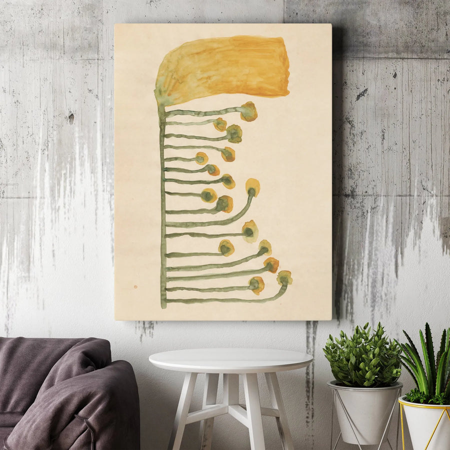 Abstract Botanical Floral Vertical Canvas | Minimalist Gold and Sage Green Watercolor Art | 1.25" Premium Frameless Gallery Wrap | Aesthetic Living Room Home Decor Gift