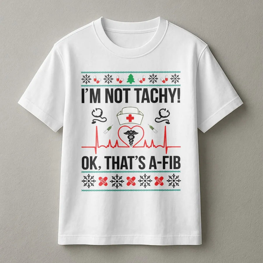 Nurse Christmas T-Shirt | Funny Medical Heartbeat Pun Design | Premium Soft Cotton Tee | Cute Gift for Nurses, RNs and Nursing Students