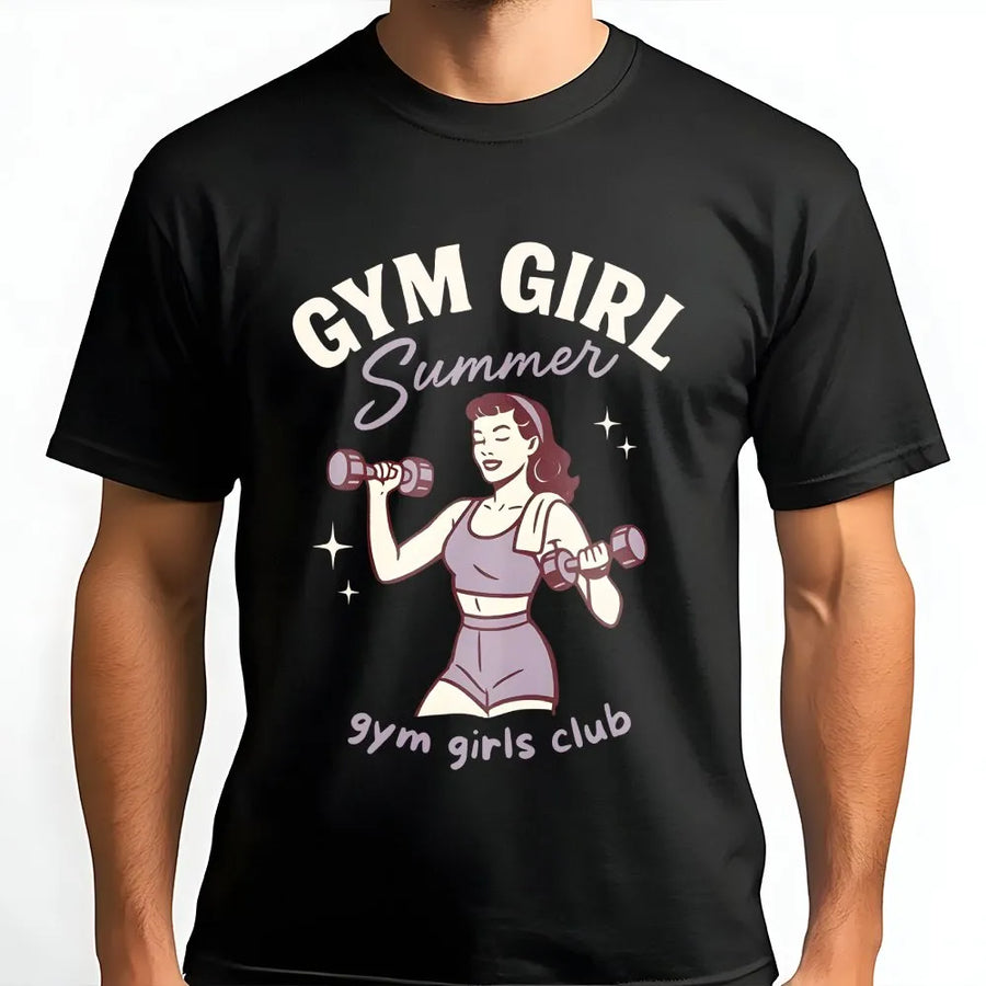 Gym Girl Summer T-Shirt | Retro Pin-Up Lifting Graphic | Premium Cotton Workout Tee | Gift for Women Fitness Enthusiast