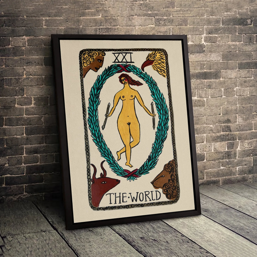 The World Tarot Card Canvas Art | XXI Major Arcana Wall Decor | Premium Fade-Resistant Print | Bohemian Esoteric Gift for Spiritual Seekers