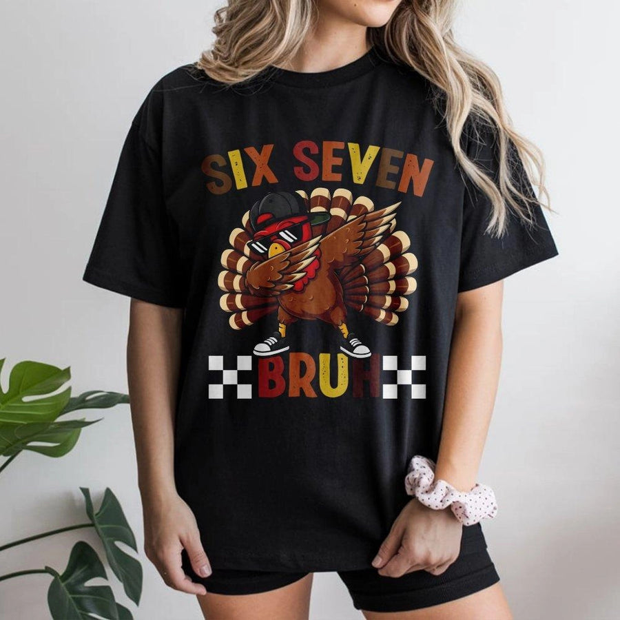 Six Seven Thanksgiving T-Shirt | Dabbing Turkey Funny Meme Graphic | Premium Soft Cotton Tee | Kids & Youth Holiday Gift For Boys And Girls