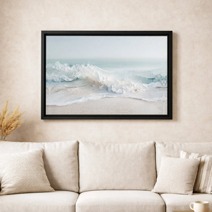 Minimalist White Ocean Wave Canvas Print | Textured Coastal Wall Art | Gallery-Wrapped Premium Decor | Beach House Aesthetic For Living Room