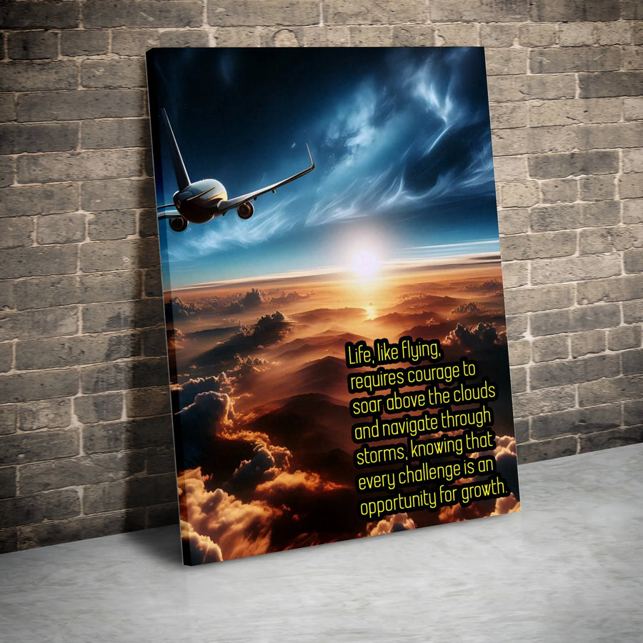 Inspirational Aviation Wall Art | Life Like Flying Courage Quote | Premium Gallery Wrapped Canvas | Motivational Office Decor Gift