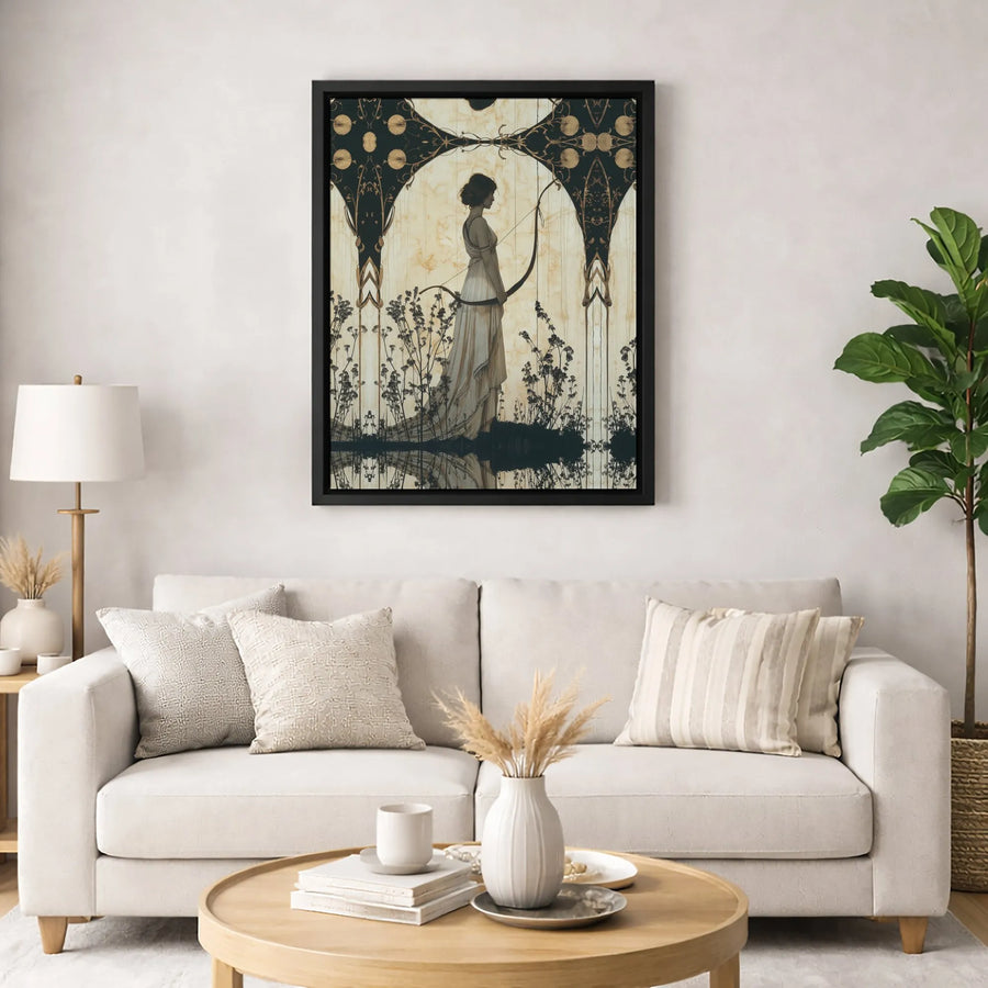 Artemis Goddess Canvas Print | Art Nouveau Archer Wall Art | Premium Gallery Wrapped 1.25" Profile | Greek Mythology Decor Gift for Her
