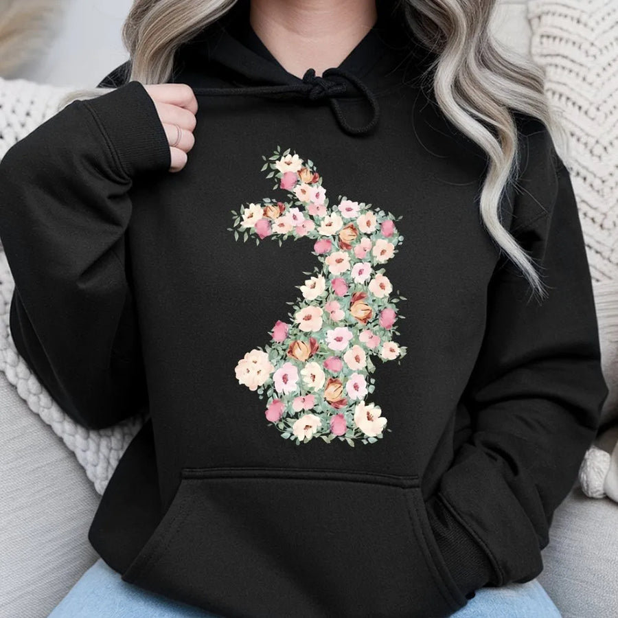 Floral Bunny Hoodie | Watercolor Rabbit Design | Premium Cotton Blend | Easter Gift for Women & Nature Lovers