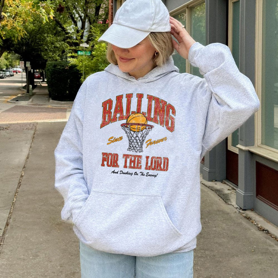 Balling For The Lord Hoodie | Retro Basketball Faith Graphic | Premium Cotton Blend Fleece | Christian Gift for Basketball Players and Youth