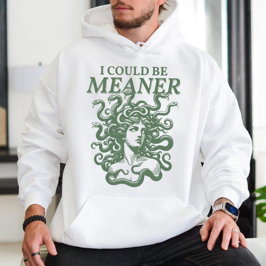 Medusa Hoodie | I Could Be Meaner Greek Mythology Graphic | Premium Cotton Blend | Sarcastic Aesthetic Gift for Mythology Lovers