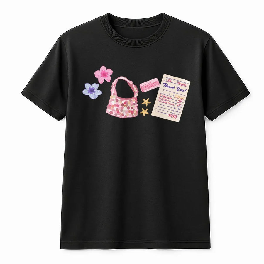 Y2K Aesthetic T-Shirt | Cute Pink Purse & Floral Graphic | Soft Cotton Blend | Trendy Coquette Gift for Her