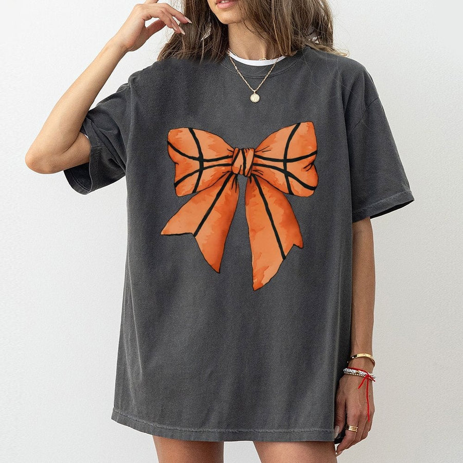 Basketball Bow T-Shirt | Trendy Coquette Aesthetic Graphic | 100% Soft Cotton Premium Tee | Cute Gift for Basketball Mom & Sports Fan