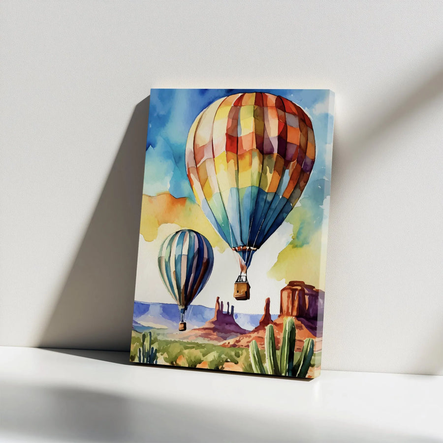 Southwest Desert Landscape Canvas Art | Watercolor Hot Air Balloon Print | Premium 1.25-Inch Gallery Wrap | Southwestern Home Decor Gift