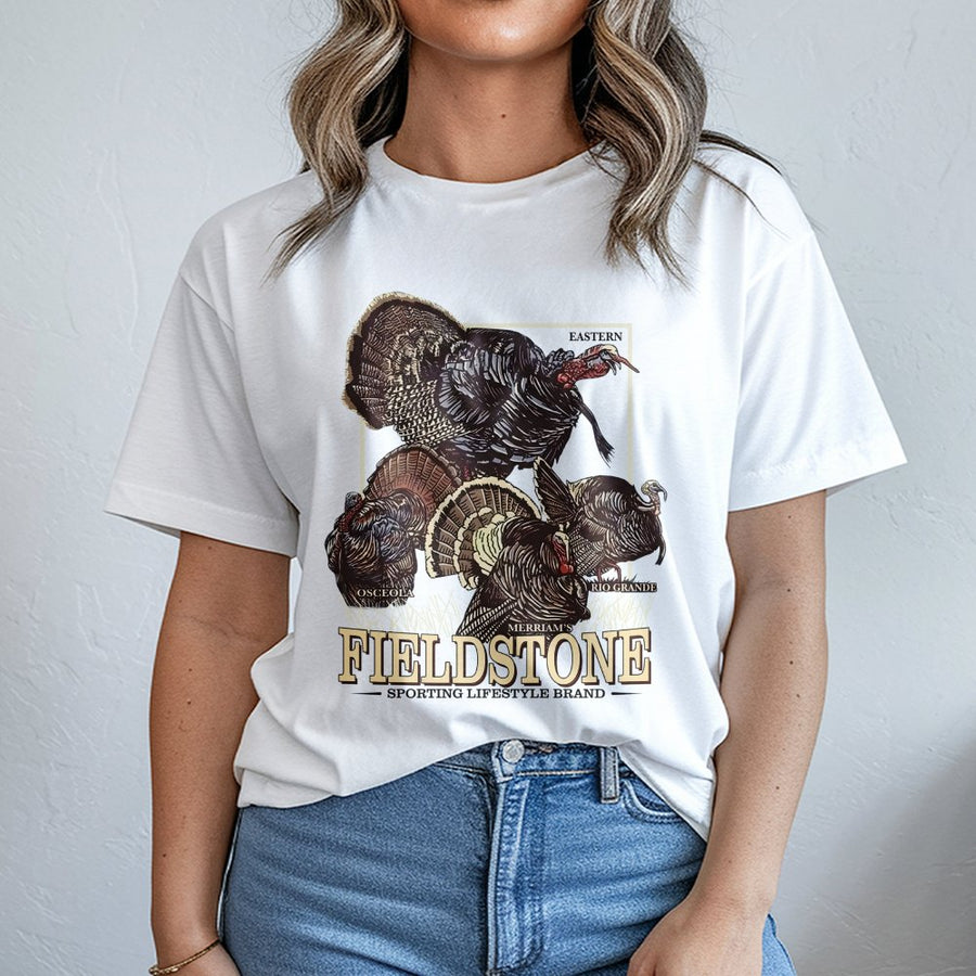 Wild Turkey Hunting T-Shirt | Fieldstone Sporting Lifestyle Graphic | Premium Cotton Apparel | Wildlife Conservation Gift for Hunters