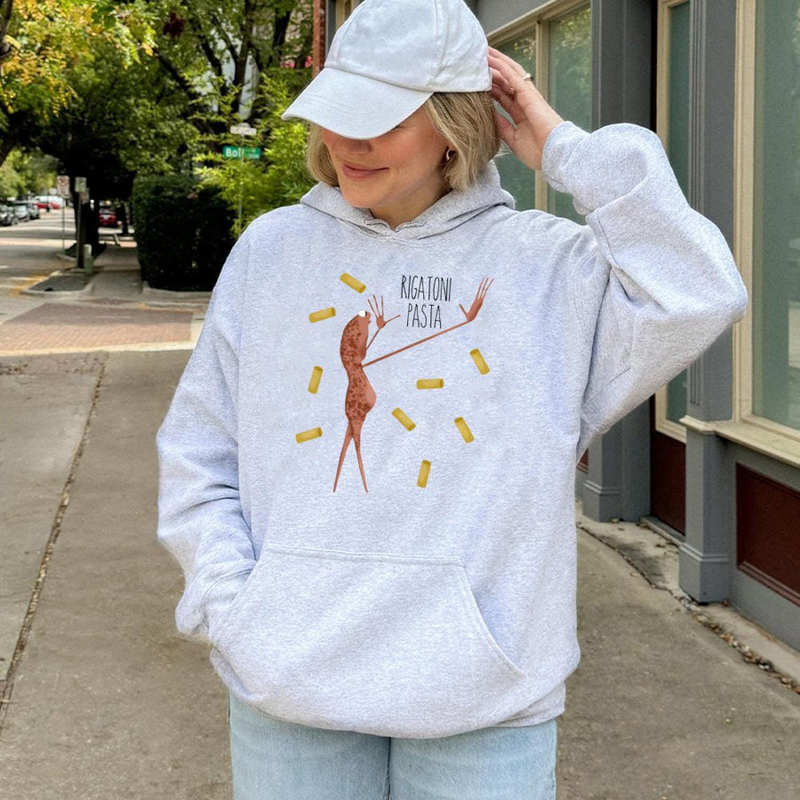 Rigatoni Pasta Hoodie | Marcus The Worm Meme Graphic | Soft Cotton-Polyester Blend | Funny Food Lover Gift For Gamers