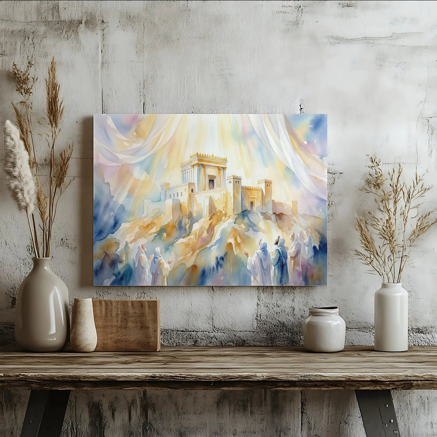 Second Temple of Jerusalem Wall Art | Ethereal Watercolor Painting | Premium Gallery Wrapped Canvas | Spiritual Christian & Jewish Faith Gift