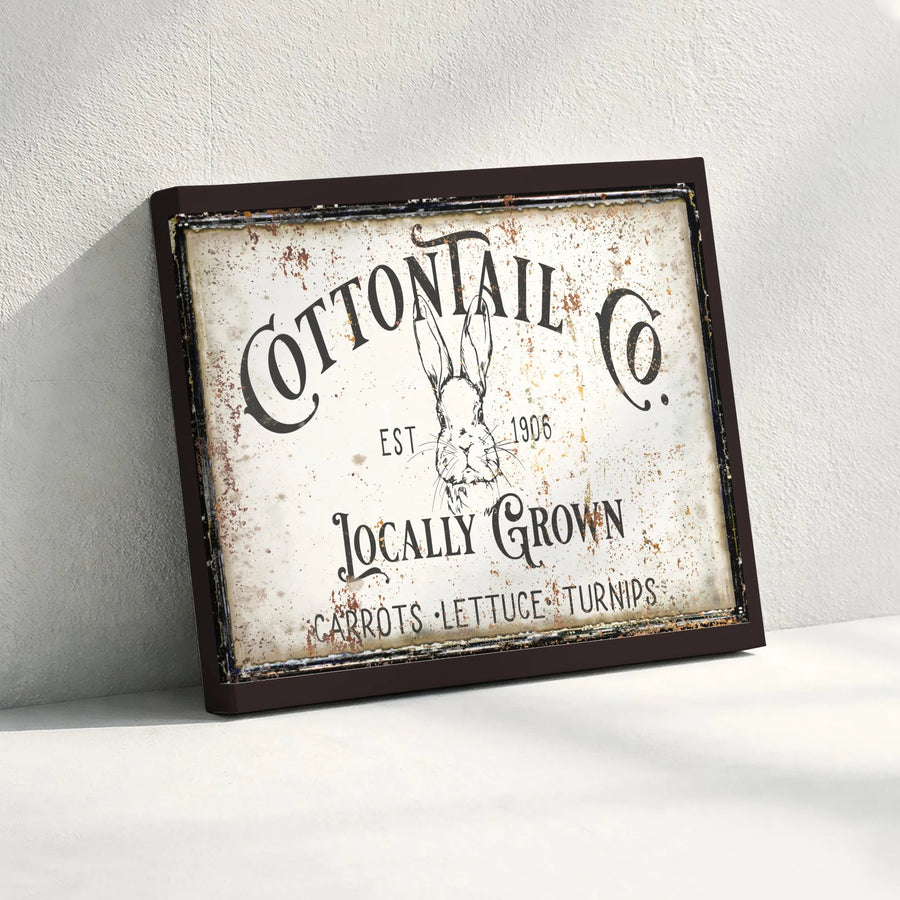 Cottontail Co. Farmhouse Sign Canvas | Vintage Rabbit Art with Rustic Texture | Premium Gallery Wrap Wall Decor | Gift for Country Kitchen