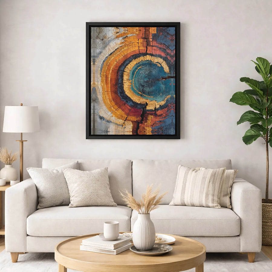 Abstract Tree Rings Wall Art | Colorful Wood Cross Section Canvas | Gallery Quality Fade Resistant Print | Modern Home Decor Gift