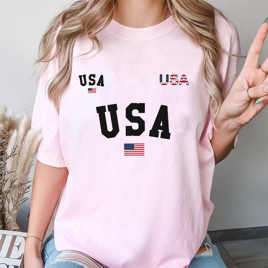 USA Flag Graphic T-Shirt | Patriotic American Lettering Design | Premium 100% Cotton | Comfortable Casual Apparel for Men and Women