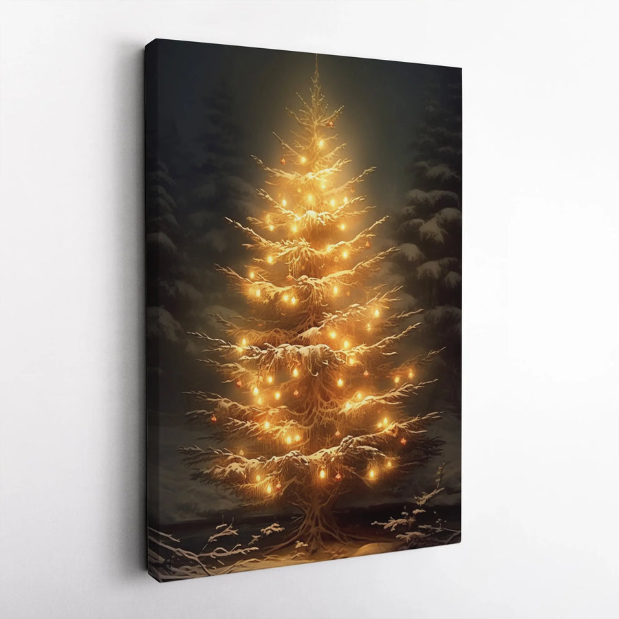 Christmas Tree Wall Art | Glowing Snowy Forest Canvas Print | Premium Fade-Resistant Gallery Wrap | Seasonal Holiday Home Decor Gift