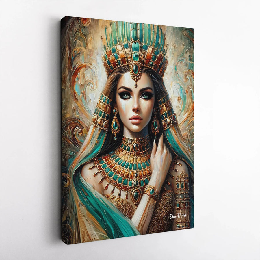 Egyptian Queen Canvas Wall Art | Modern Goddess Portrait Painting | Premium Gallery Print | Collector's Gift for Ancient Egypt Home Decor