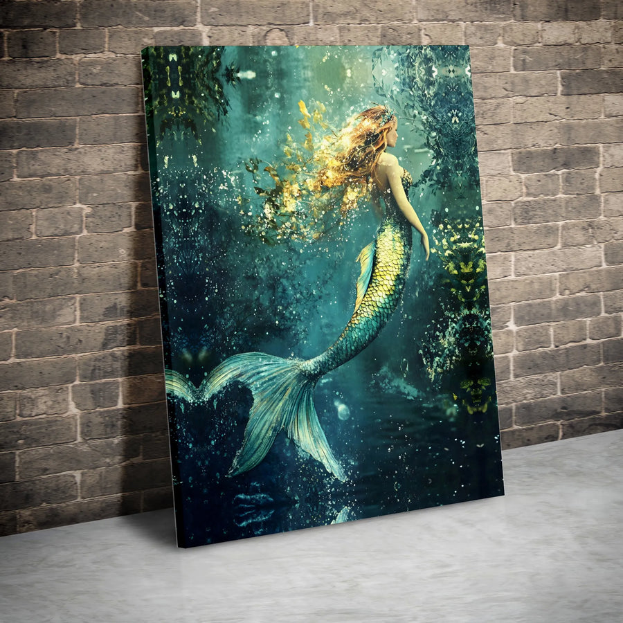 Mermaid Canvas Wall Art | Mystical Underwater Fantasy Scene | Premium Gallery Wrapped Canvas | Fantasy Bedroom Decor Gift