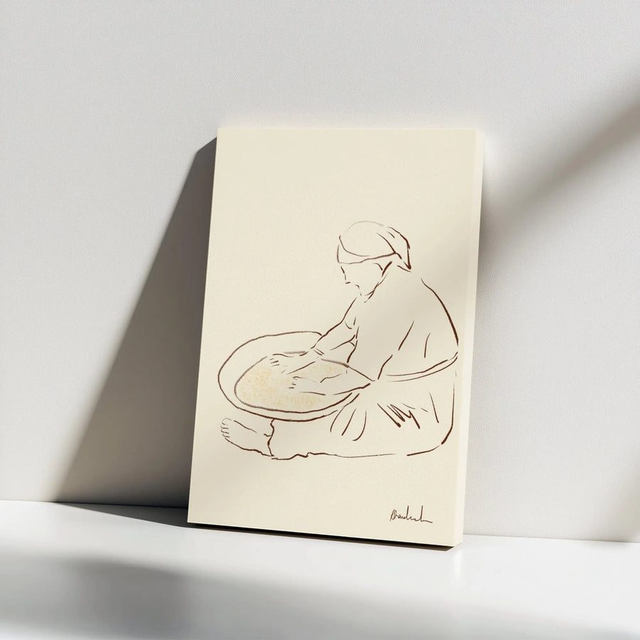 Woman Sifting Grain Canvas Wall Art | Minimalist Line Drawing Sketch | Premium Gallery Wrap 1.25" Depth | Modern Farmhouse Living Room Decor Gift