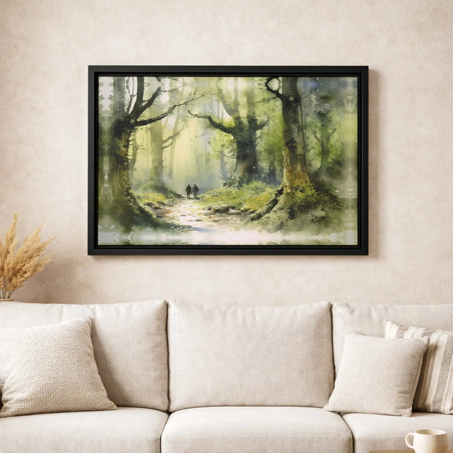 Forest Path Wall Art | Watercolor Woodland Scene | Premium Gallery Wrap Canvas | Serene Nature Decor Gift for Home Office