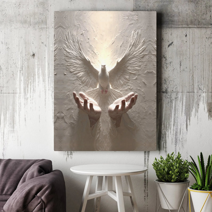 Holy Spirit Dove Canvas Art | Hands Releasing White Dove Design | Premium 1.25-Inch Gallery Wrap | Religious Wall Decor Gift for Church Home