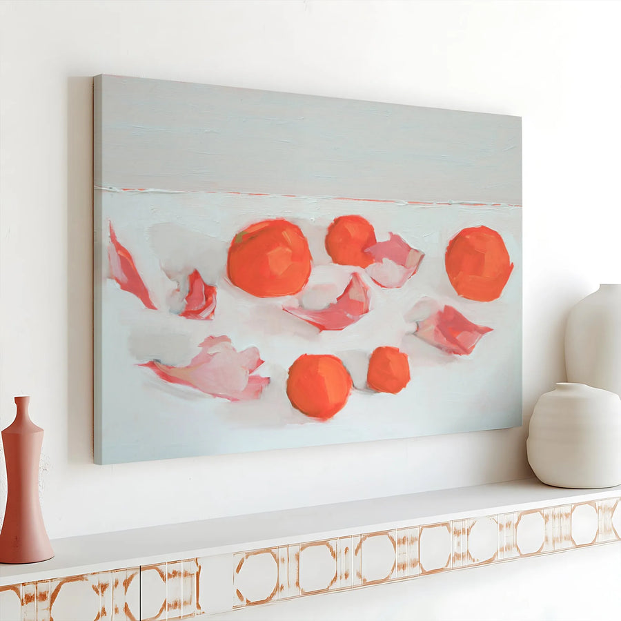 Abstract Fruit Canvas Wall Art | Modern Kumquat & Petal Still Life Painting | Premium Gallery Wrapped 1.25" Print | Kitchen & Dining Room Decor Gift